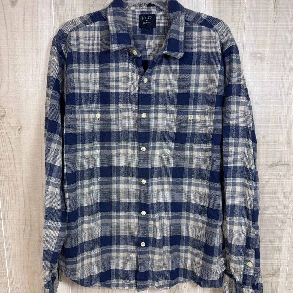 J.‎ Crew Mens B/D Plaid Flannel Pocket Shirt Slim Fit XL Fall Outdoor Blue